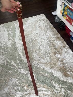 Classic Tan Leather Belt with Gold Buckle